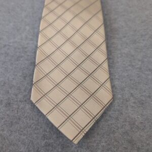 GEORGE Mens‎ Necktie All Silk Beige Brown Plaid Professional Career